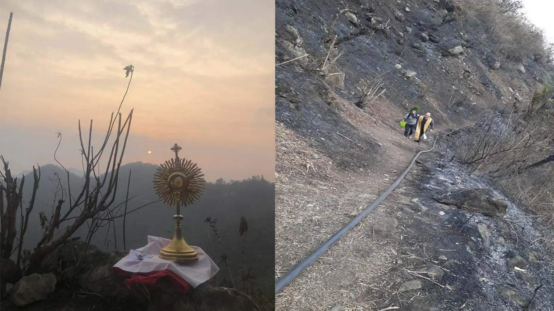 Padre reza por incendios en Veracruz 